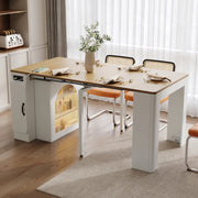 Tavolo allungabile con ruote, piano estraibile e LED, MDF e vetro, bianco e naturale, per cucina e sala da pranzo