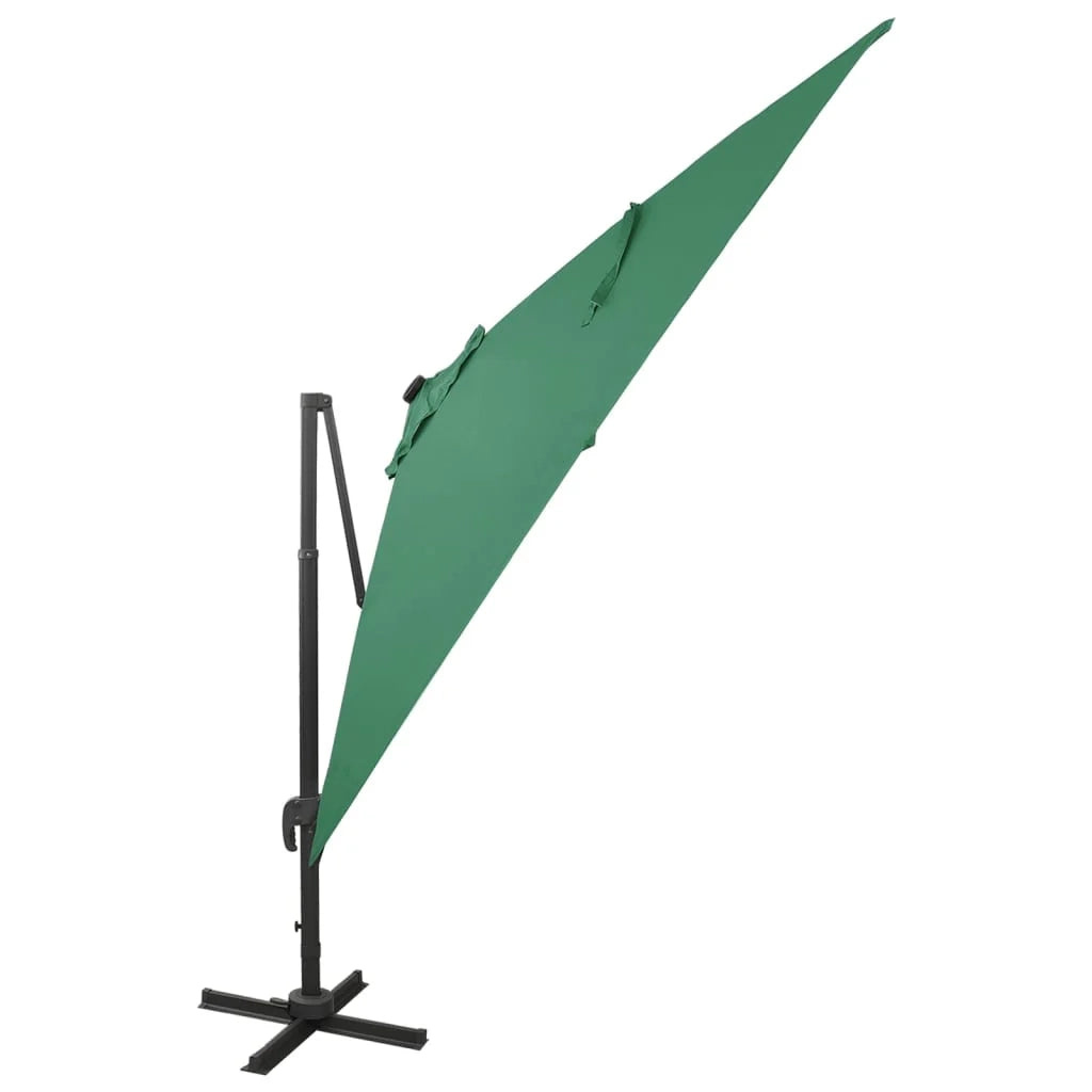 Ombrellone da giardino a sbalzo con palo e luci LED 300 cm verde 02_0008544