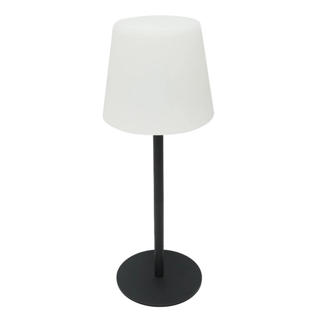 Lampada da tavolo LED ricaricabile per interni ed esterni, 2W, 3.7V 1200mAh, USB 5V 1A, luminosità regolabile, funzione memoria, IP65, nera