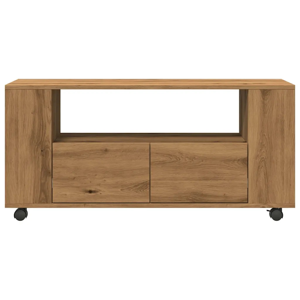 Mobile porta TV moderno con ruote pratico vano contenitore 102 x 34,5 x 43 cm legno di rovere ingegnerizzato realizzato artigianalmente 02_0050702