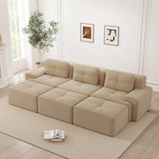 Divano angolare modulare in corda con funzione letto e 3 pouf, seduta profonda, beige