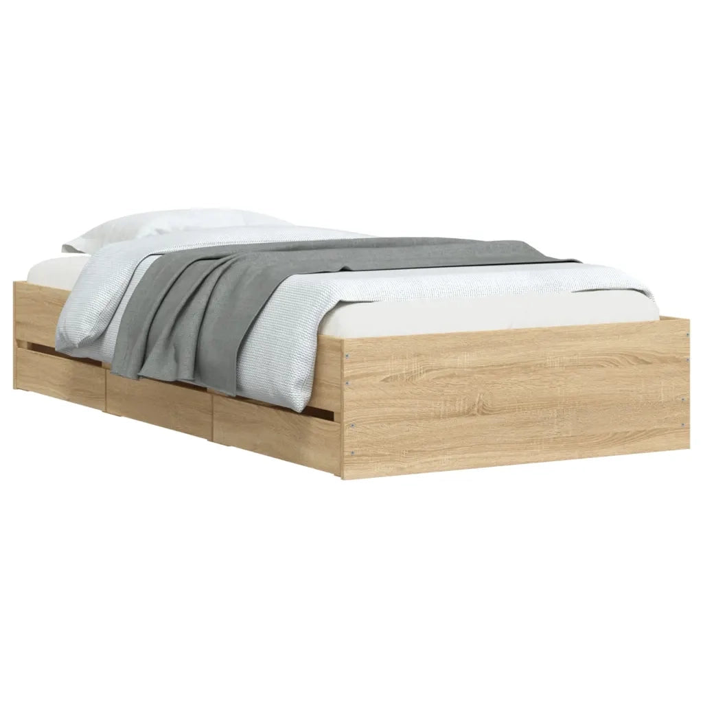 Letto singolo | Letto per adulti | Giroletto Cassetti Rovere Sonoma 75x190 cm Legno Multistrato