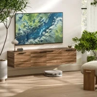 Mobile Porta TV Sospeso fino 65" con 3 Armadietti in Stile Industriale, Marrone Rustico