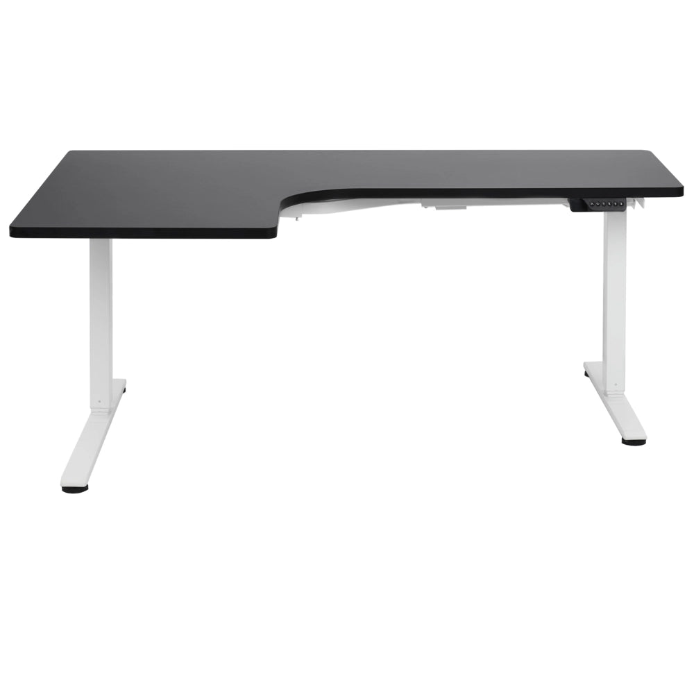 Scrivania elettrica regolabile a forma di L 160 x 59 cm Piano bianco e nero lato sinistro stile moderno
