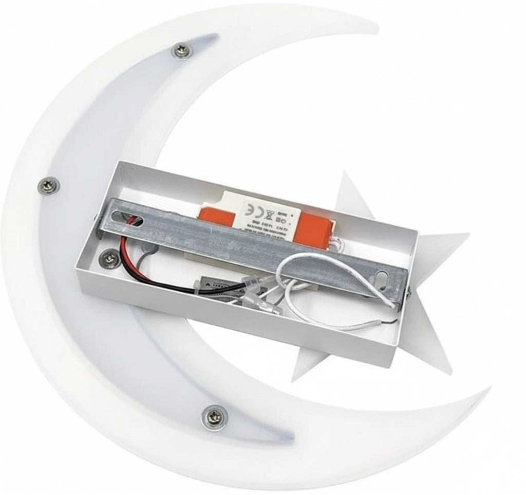 Applique LED da Parete 11W Design Luna e Stella Bianco – CCT Switch 3000K 4000K 6500K – 550 Lumen – Alluminio e Acrilico – Moderno per Cameretta, Soggiorno o Corridoio