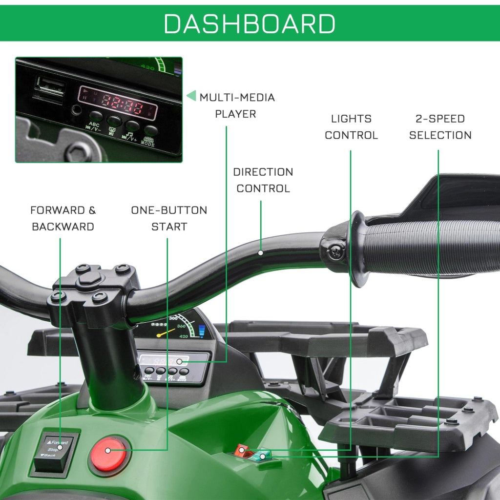 Quad per Bambini Elettrico 12V con Fari e Batteria Ricaricabile, Età 3-5 Anni, 100x65x73cm, Verde