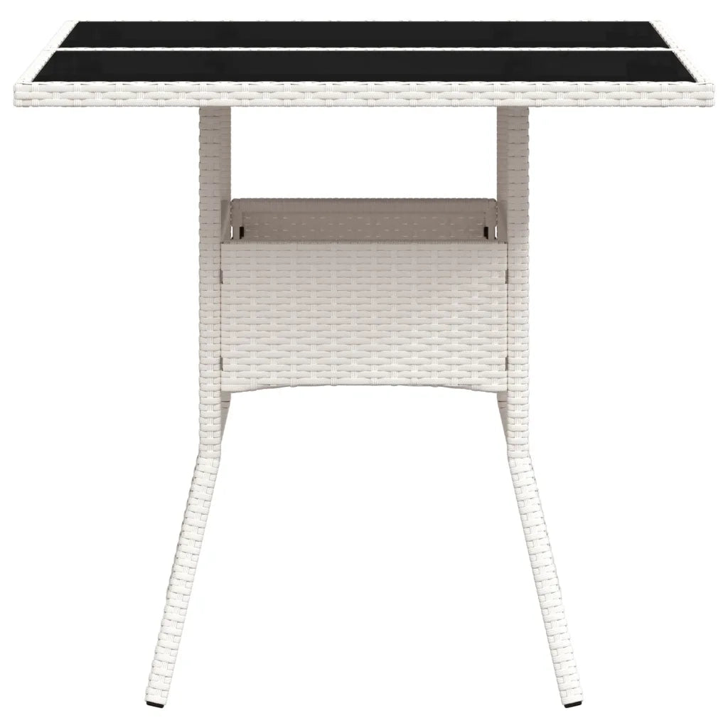 Tavolo Giardino | Tavolino da esterno con Piano Vetro Bianco 80x80x75 cm Polyrattan