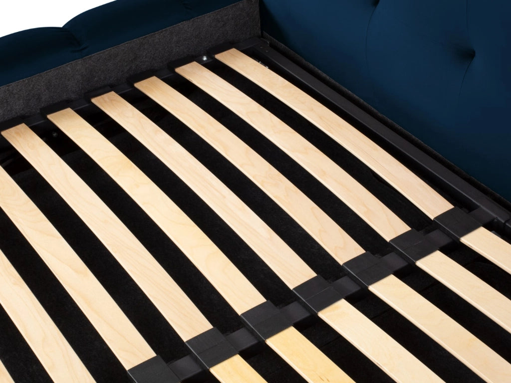 Cosmopolitan Design - Letto a cassettone con testiera doppia "Bali" 140x200cm in velluto blu reale 