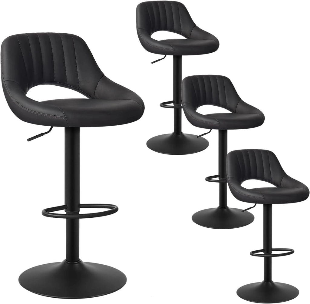 Set di 4 Sgabelli da Bar Cucina Sedia Alta da Sala Pranzo in Simipelle Regolabile e Girevole a 360° con Schienale Poggiapiedi Antracite 0666BY-4