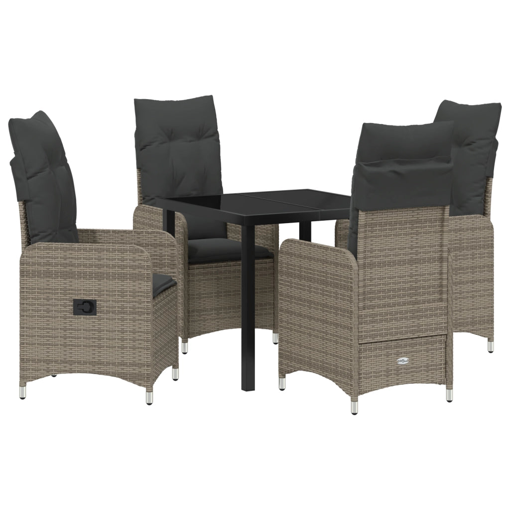 Set da Pranzo da Giardino 5 Pezzi con Cuscini Grigio Polyrattan