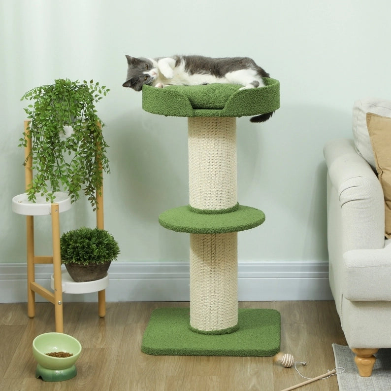 Tiragraffi per gatti verde con piattaforme, 91 cm