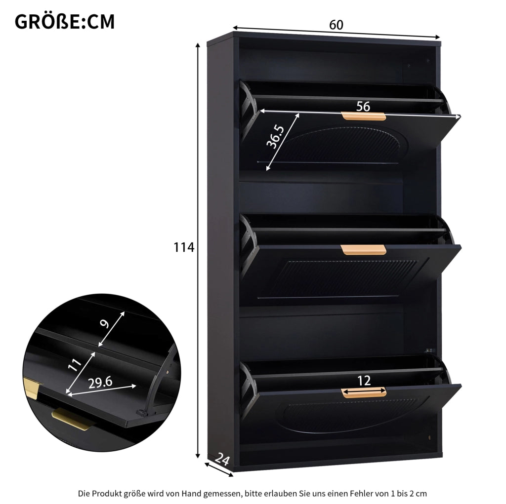 Mobile portascarpe stretto con ribalta; 60x24x114 cm; in MDF e truciolare nero