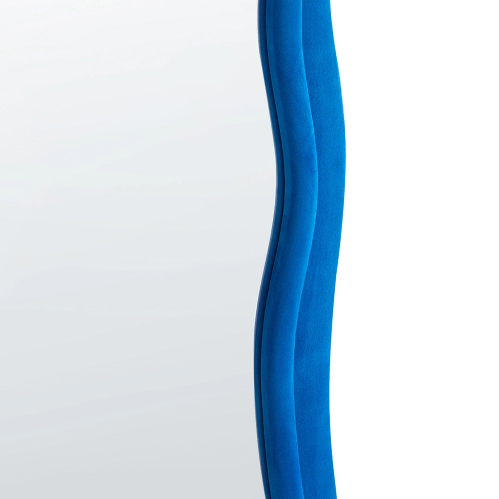 Specchio da parete Blu MDF Velluto Telaio Vetro 160 x 56 cm Forma irregolare Decorativo Montato a parete Stile moderno