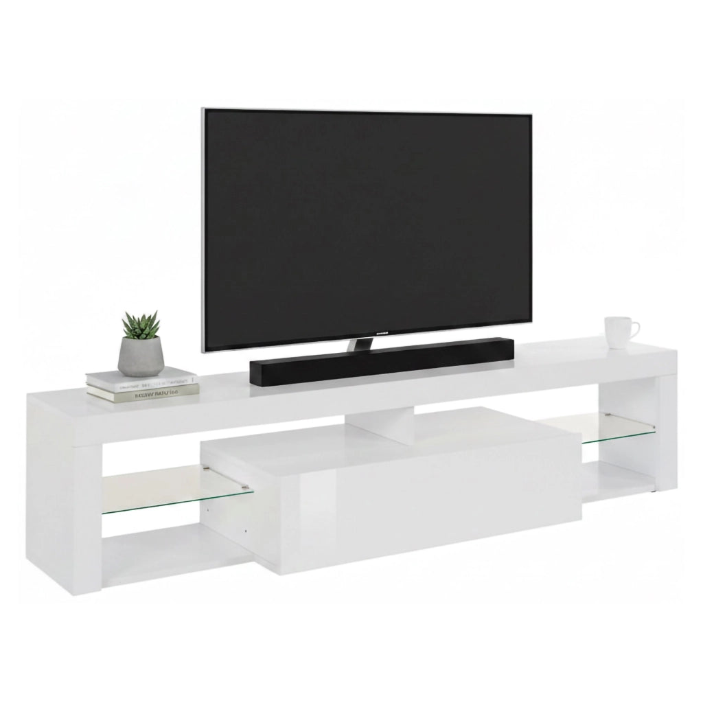 Mobile porta TV Ivy, Base porta TV, Credenza bassa da soggiorno a 1 anta, 100% Made in Italy, 160x40h35 cm, Bianco lucido