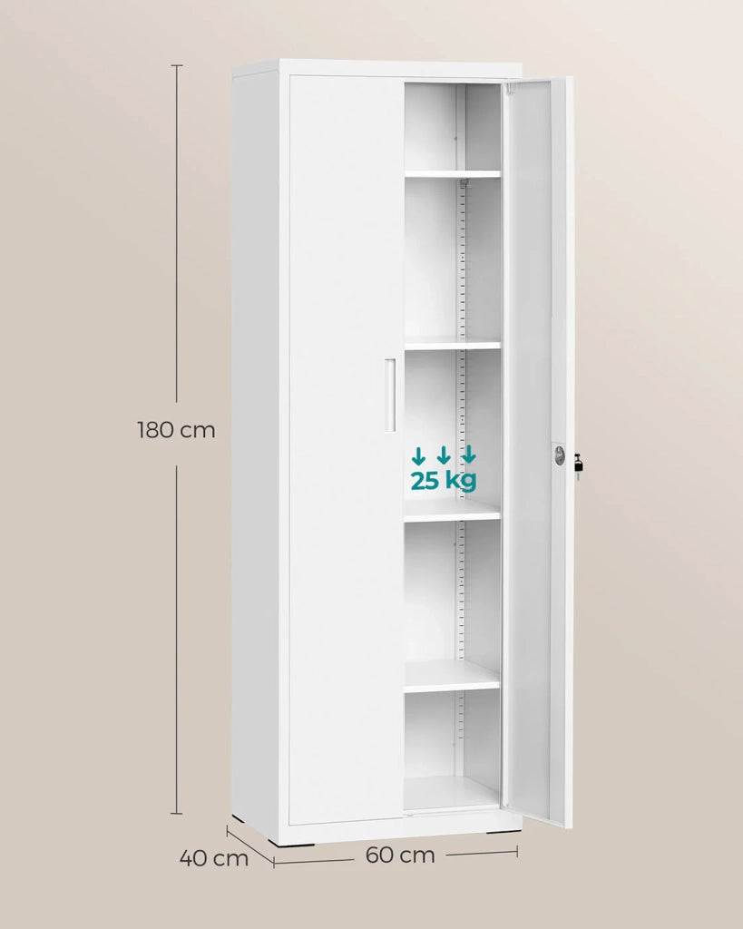 Armadio portaoggetti in acciaio a 5 ripiani armadio per ufficio 40 x 60 x 180 cm doppia anta robusto mobile portaoggetti per garage o ufficio bianco 12_0003986