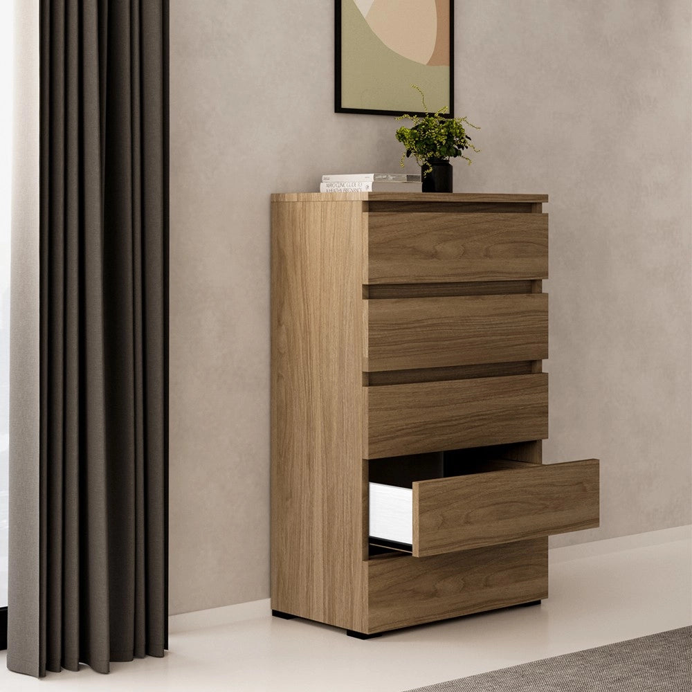 Cassettiera 5 cassetti 75x40x127 MONTATA colore noce naturale