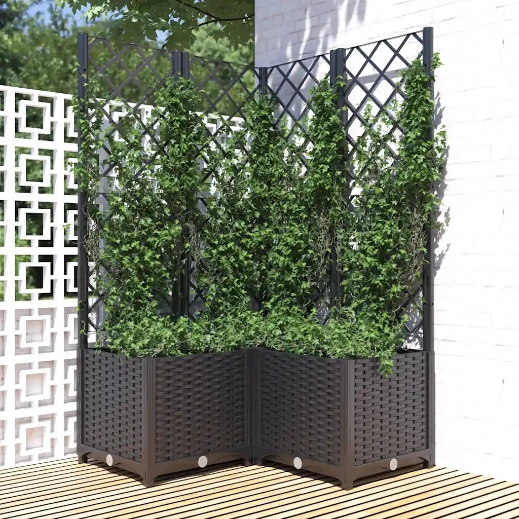 Fioriera da Giardino con Graticcio-Vaso da Esterno-Fioriera con Griglia Nero 80x80x136 cm in PP