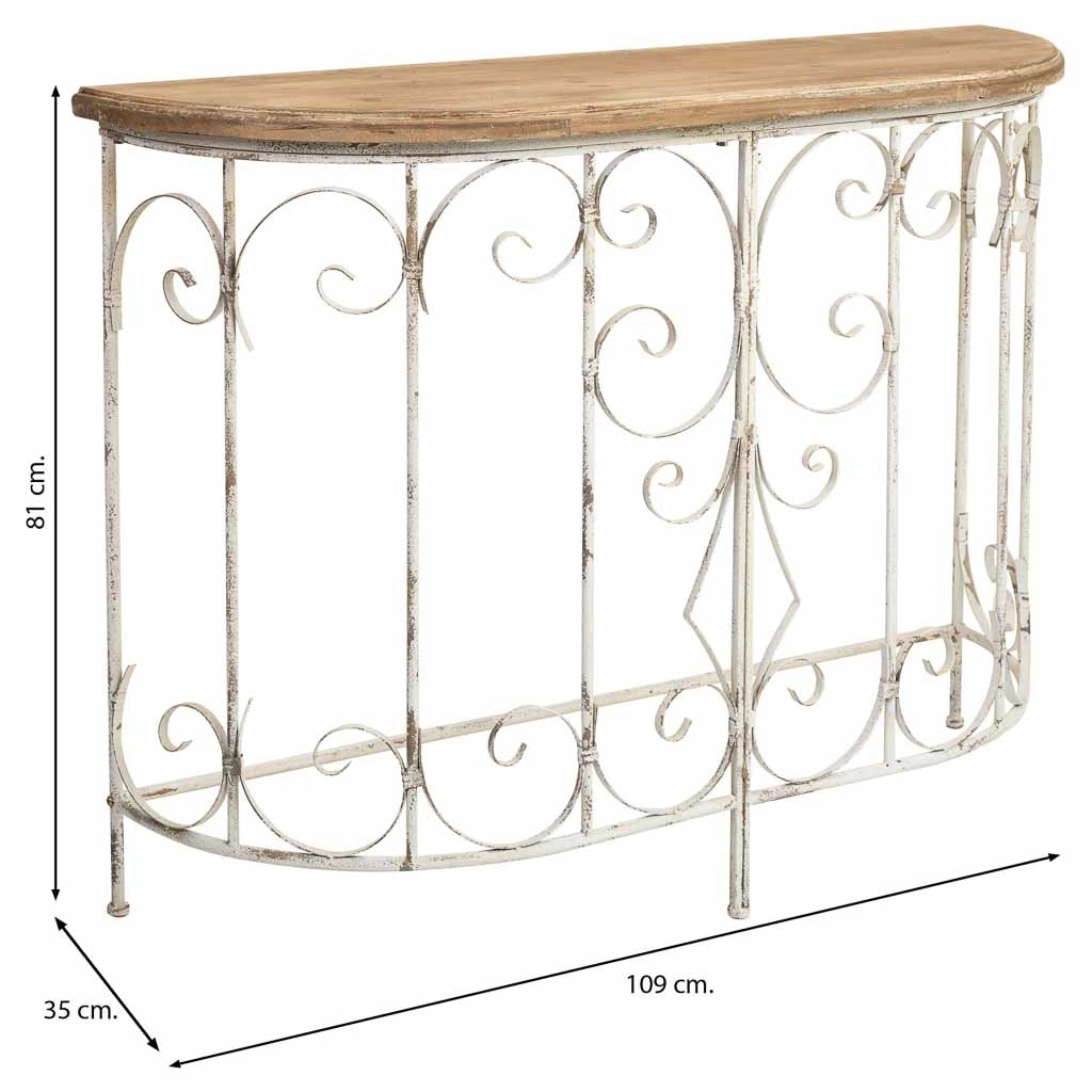 Mobile da ingresso in legno e metallo finitura invecchiata 109x35x81