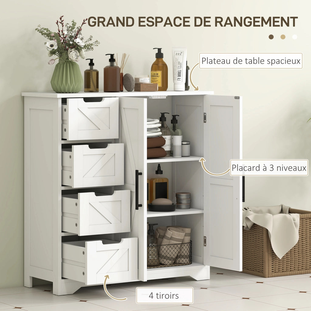 Mobile Bagno con 4 Cassetti e Anta ¨C zephmum ¨C Bianco 81.2x30x83.8 cm