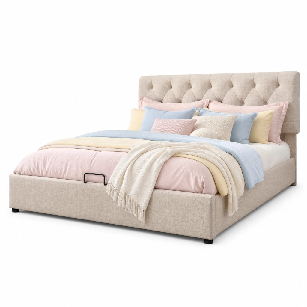 Letto contenitore matrimoniale 140x200 cm; testiera regolabile; naturale
