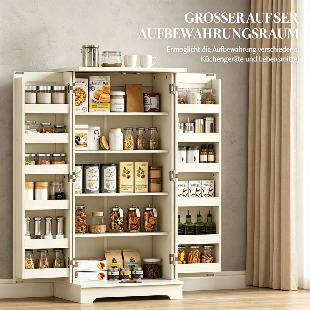 Ampio mobile da cucina, dispensa con scomparti ben organizzati, elegante mobile contenitore