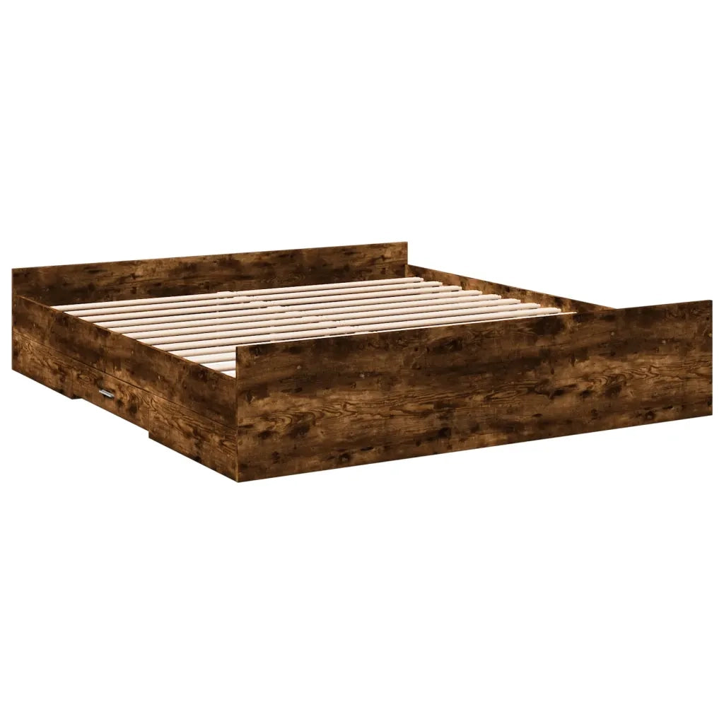 Letto matrimoniale | Letto per adulti | Giroletto con Cassetti Rovere Fumo 200x200 cm Legno Multistrato