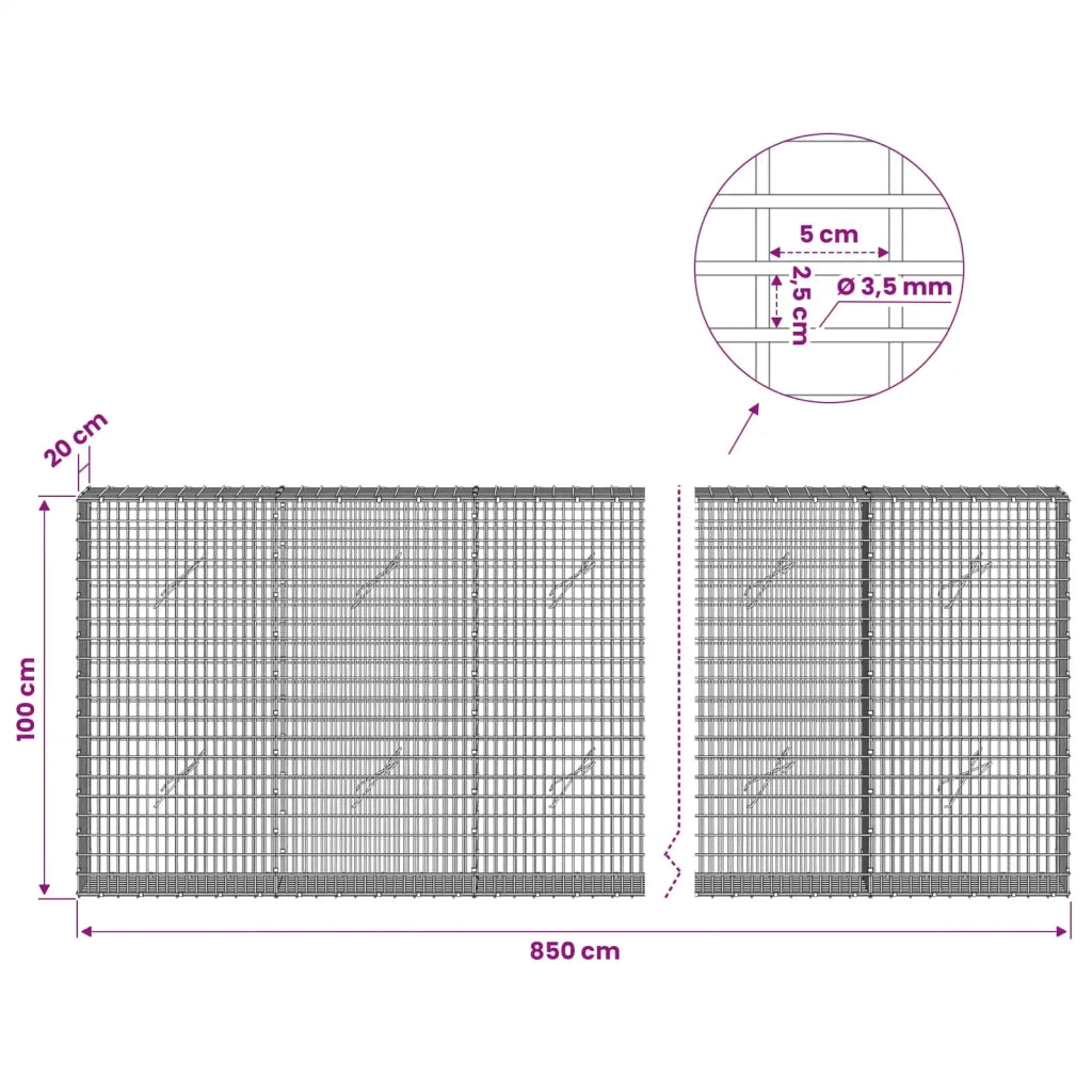 Gabione con filo da 3,5 mm e rete da 5x2,5 cm 850x20x100 cm 3461675