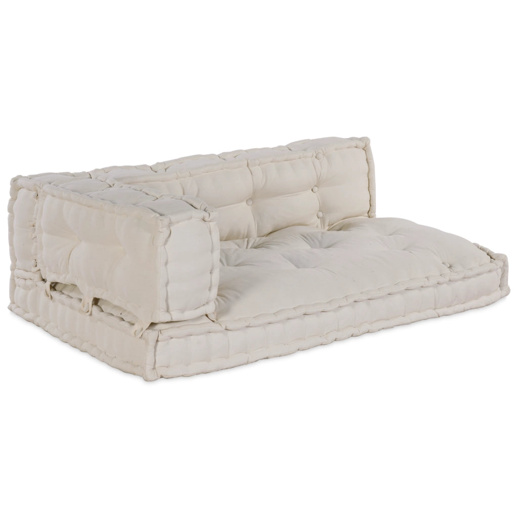 Cuscino per divano pallet con supporto per braccia e schienale in tessuto crema