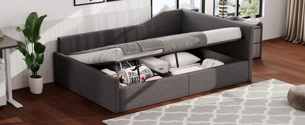Letto giorno con contenitore in MDF e compensato grigio 140x200 cm