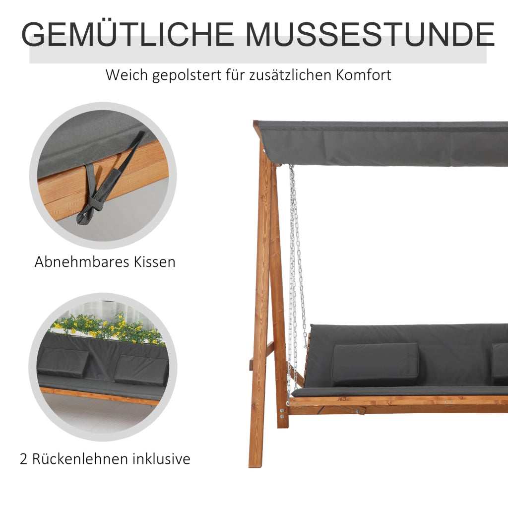 ALTALENA DA GIARDINO 3 POSTI CON LETTO 225,5x113x180 cm GRIGIO LEGNO MASSELLO