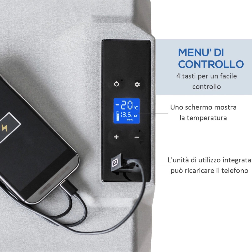 Frigo Portatile per Auto da 50L 58,6x37,8x54,5 cm con Pannello Touch e Ruote Grigio