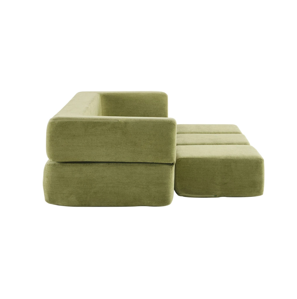Divano letto da pavimento modulare in ciniglia verde HOMVRA