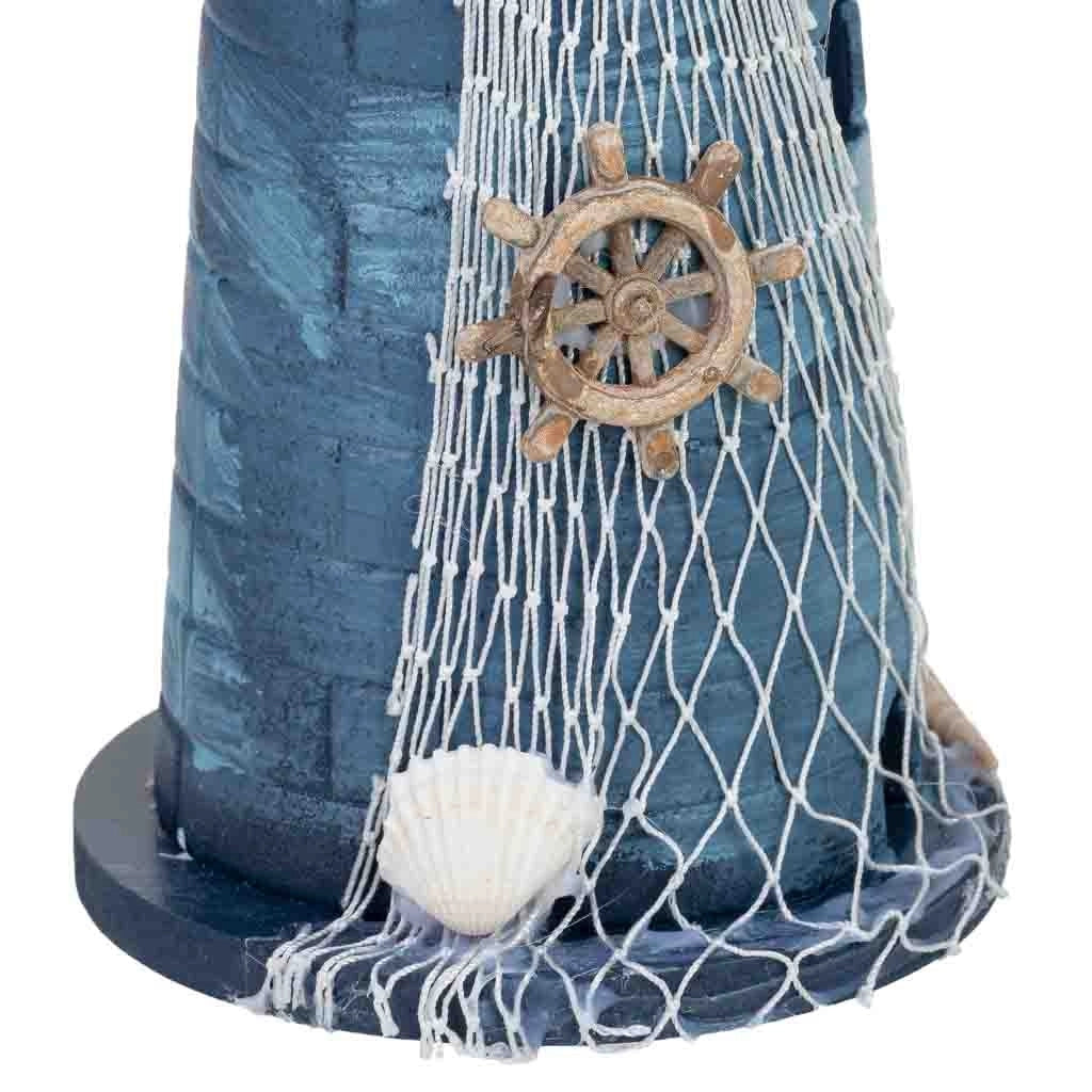 Figura decorativa a forma di faro in legno blu, 11x11x31h cm