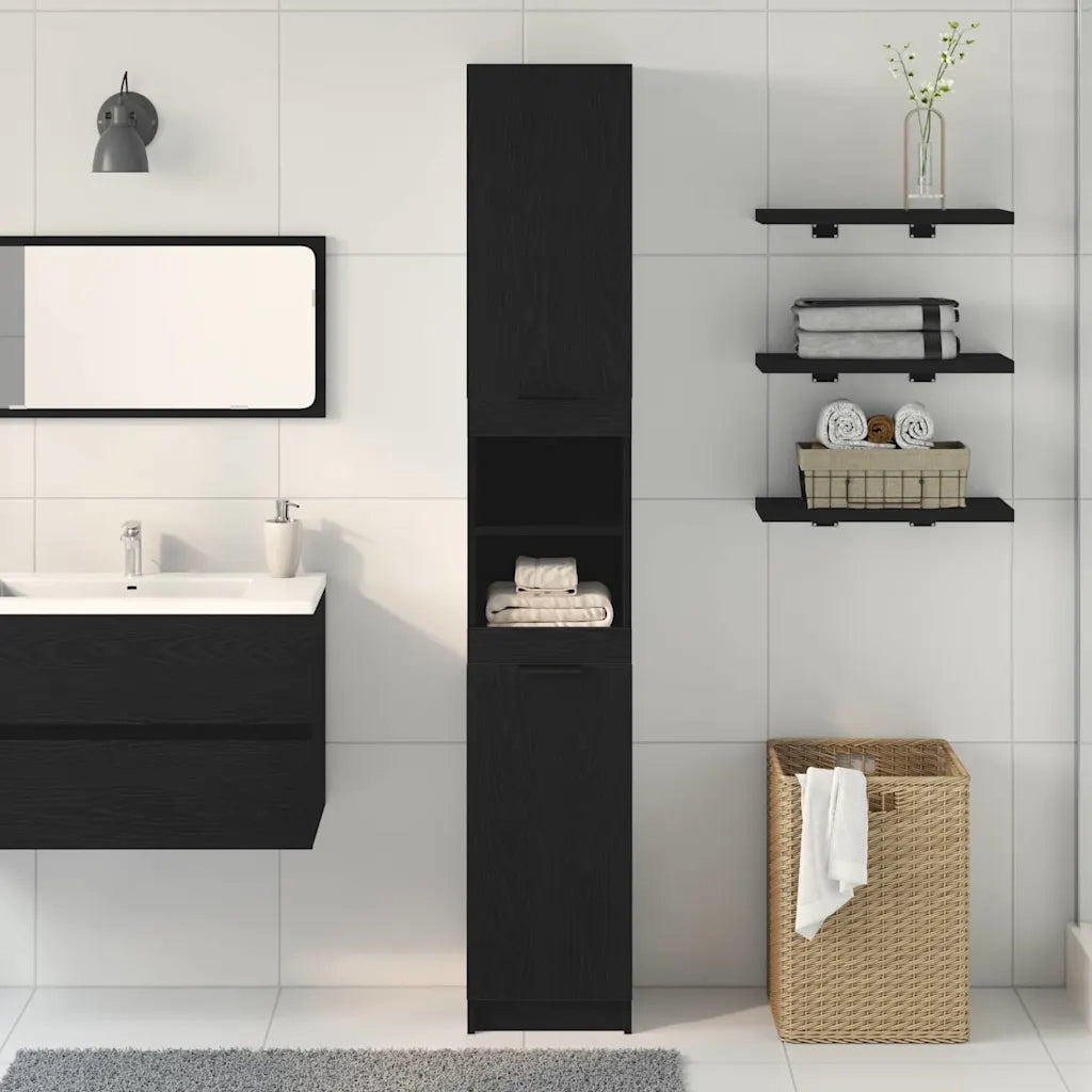 Mobile da Bagno con lo scaffale Rovere nero 32 x 34 x 188,5 cm 862097