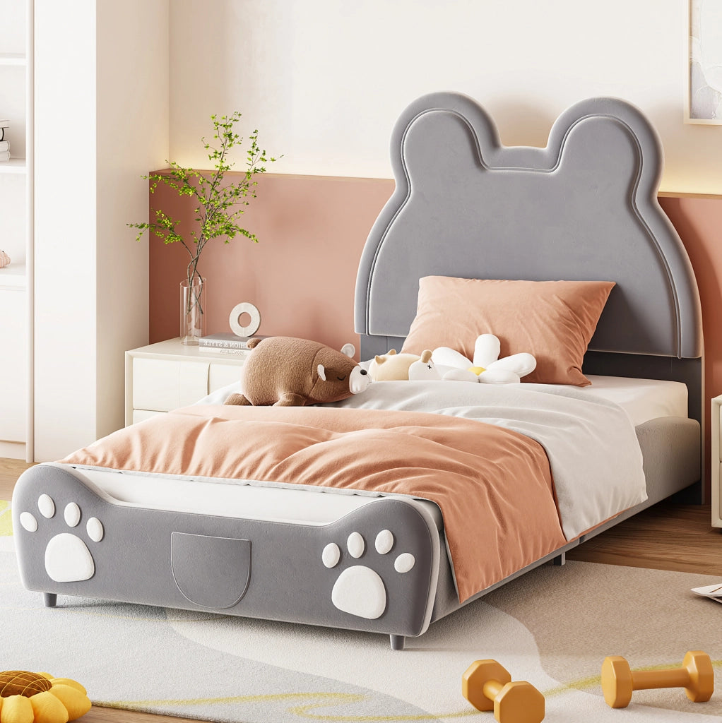 Letto per bambini a forma di orso, 90 x 200 cm, grigio