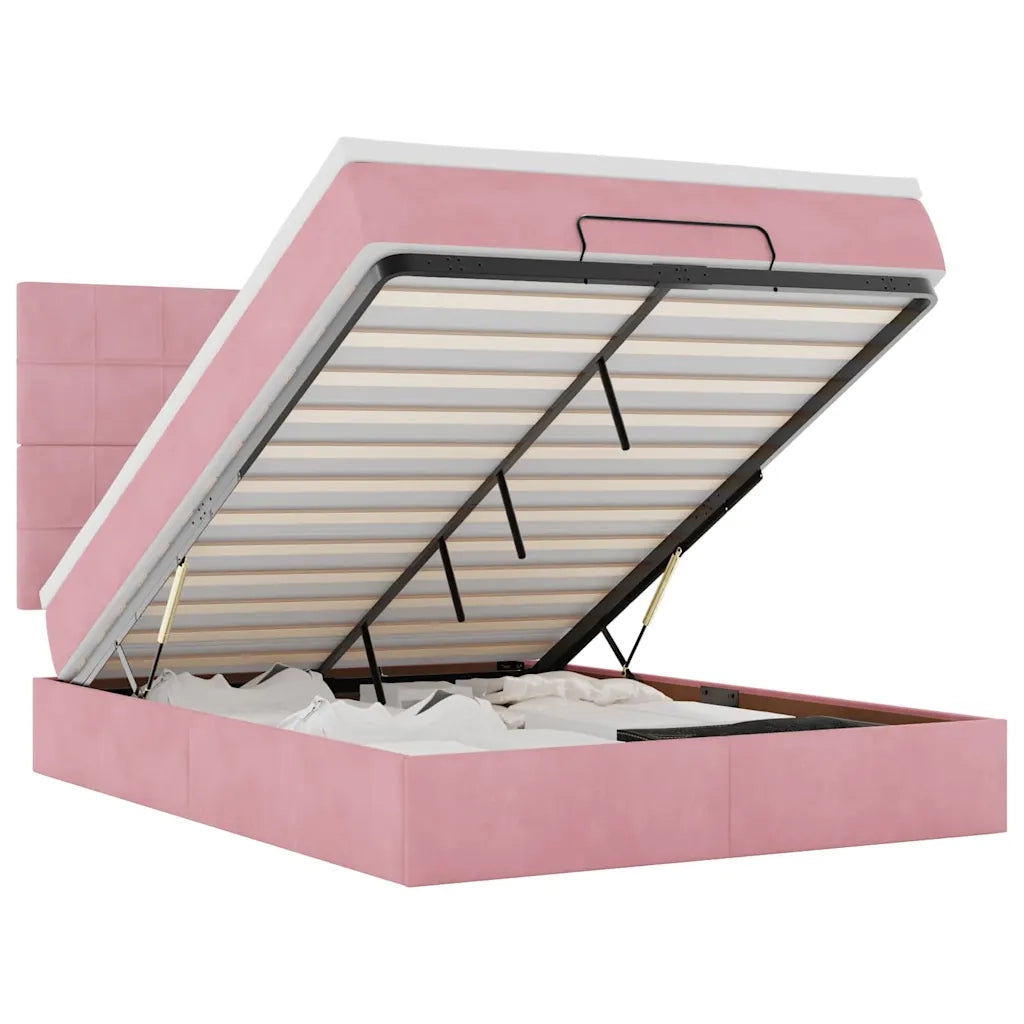 Struttura Letto Pouf con Materassi Rosa 140x190 cm in Velluto 3314323