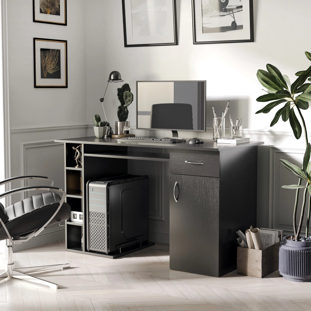 Scrivania Computer con Ripiano e Cassetto - Zephmum - MDF Nero 120x60x74 cm