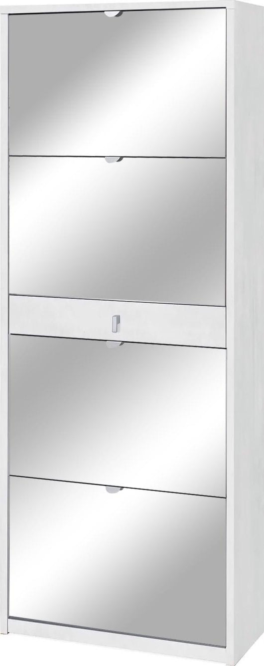 Scarpiera 4 Ante con Specchio 1 Cassetto 63x164x29 cm Ossido Bianco