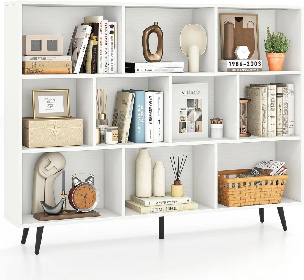 Libreria a 7/8/10 scomparti, con gambe in metallo e dispositivo antiribaltamento, mensola per camera da letto, soggiorno, studio (80 x 24 x 107 cm)