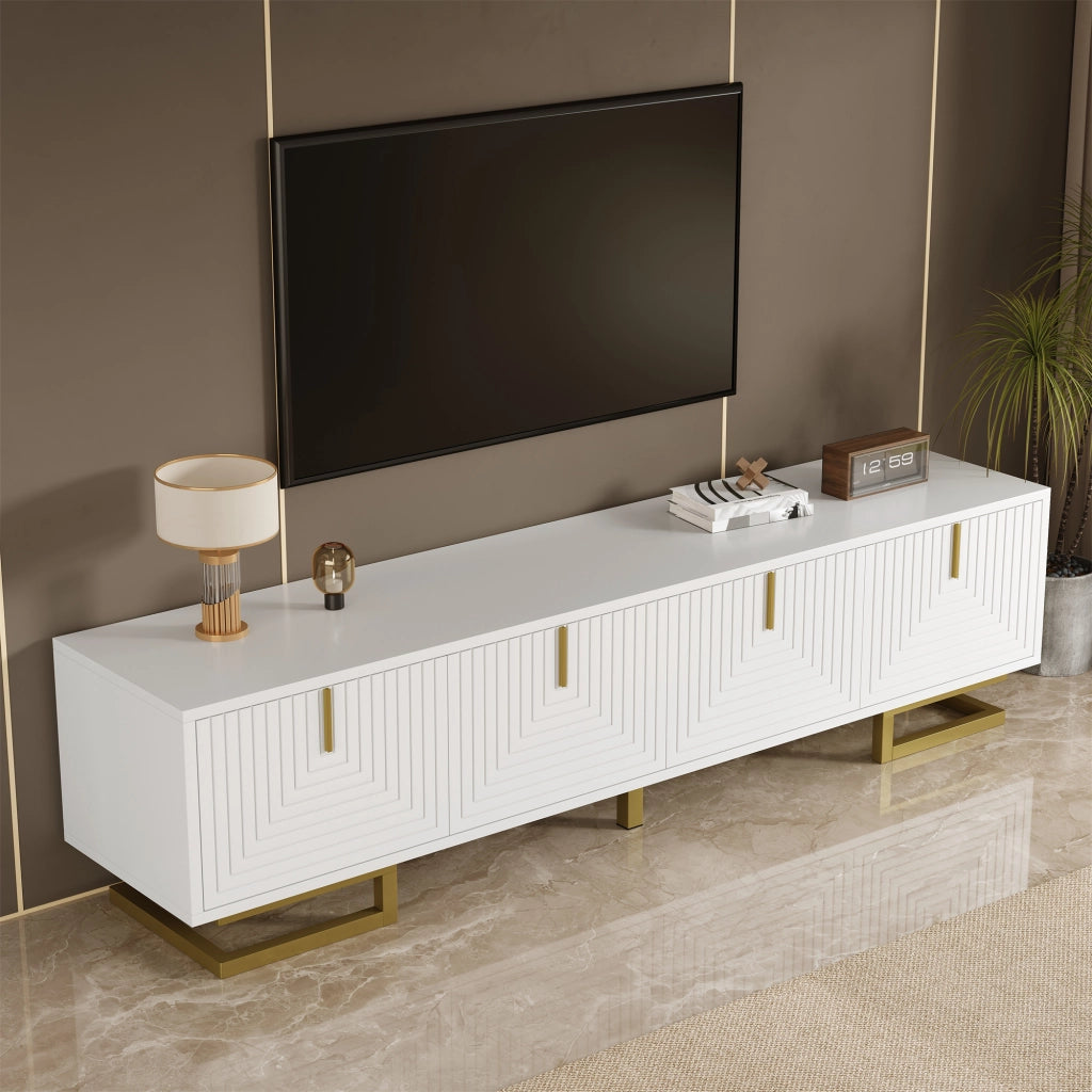 Mobile TV con 4 Ante e Ripiani Interni; Cerniere Ammortizzate; Piedini Regolabili; Stile Moderno; 160??38??44;5 cm; Bianco