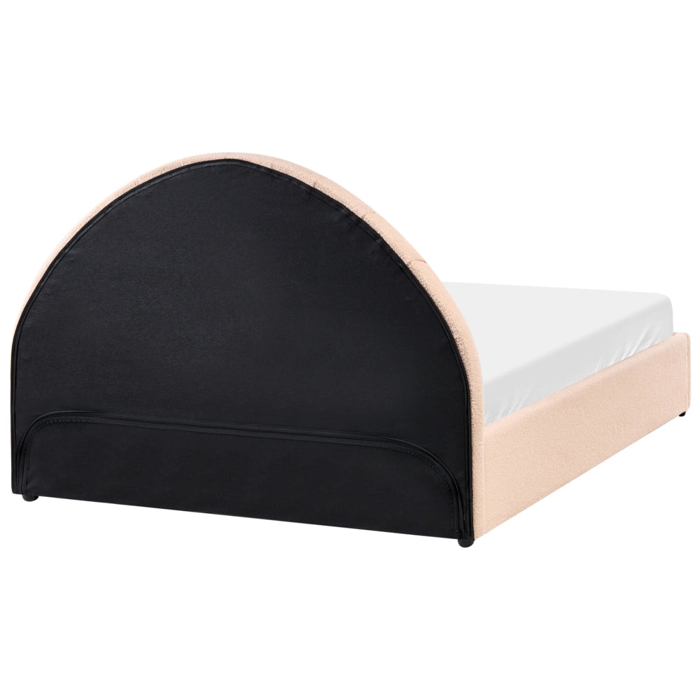 Letto minimalista con contenitore 140 x 200 cm in bouclé stile moderno con testiera rosa pesca