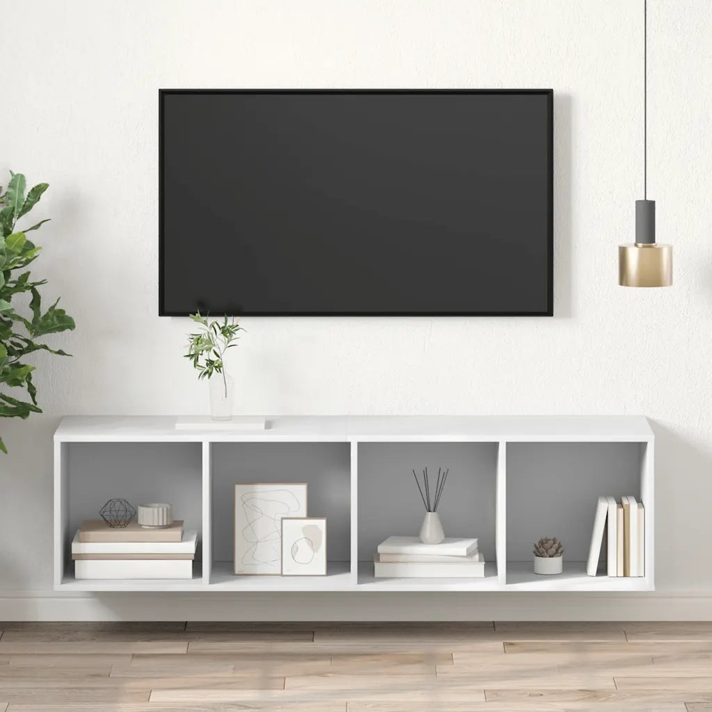 Mobile TV da Parete Bianco 37x37x142,5 cm in Legno Multistrato 805489