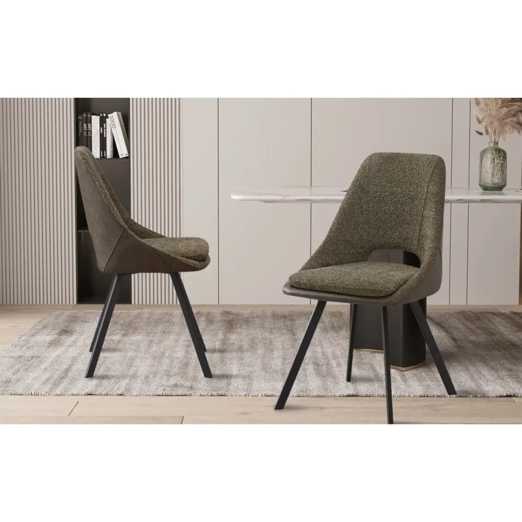 Sedia rivestita in Bouclé per sala da pranzo, colore Verde. Collezione FILOU