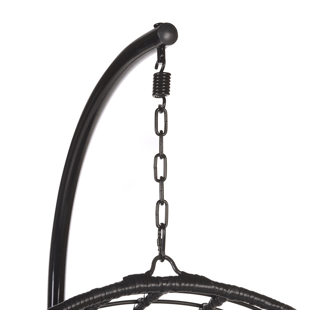Sedia sospesa poltrona pensile Cestino di vimini rotondo in rattan Nero con cuscini Struttura in metallo Boho