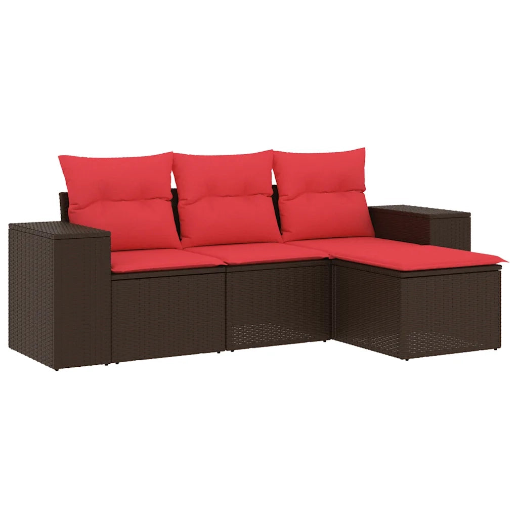 Salotto da Giardino-Set Divani da Giardino 4 pz con Cuscini Marrone in Polyrattan 848990