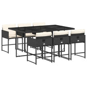 Set da Pranzo da Giardino 7 pz | Set Salotto da Giardino Nero con Cuscini in Polyrattan