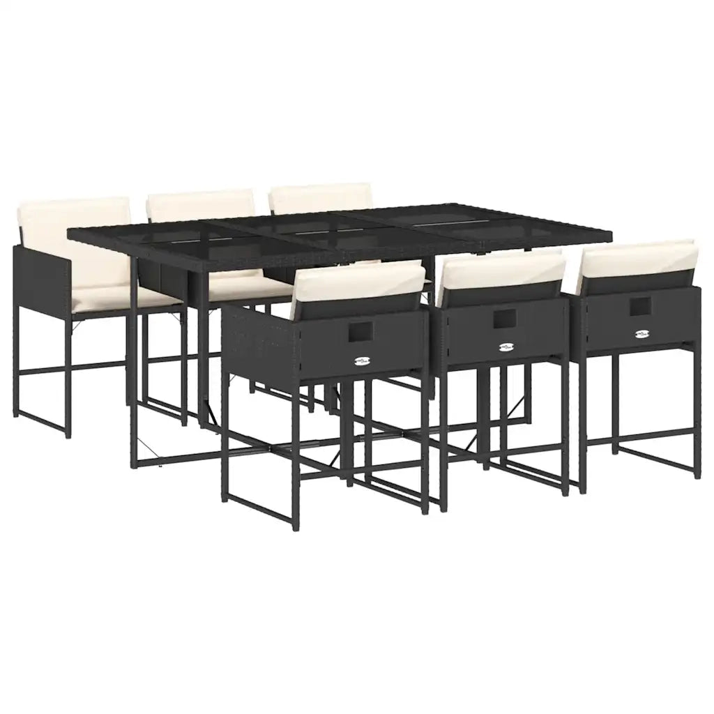 Set da Pranzo da Giardino 7 pz | Set Salotto da Giardino Nero con Cuscini in Polyrattan