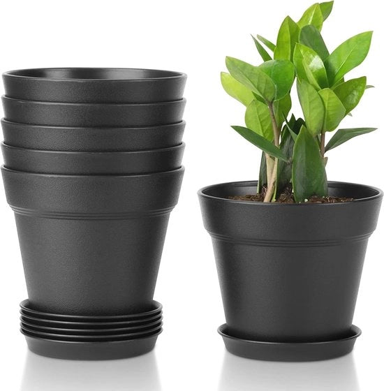 Set di vaso in plastica per fiori da 6 con sottopiano - 12,5 cm - ideale per interni ed esterni