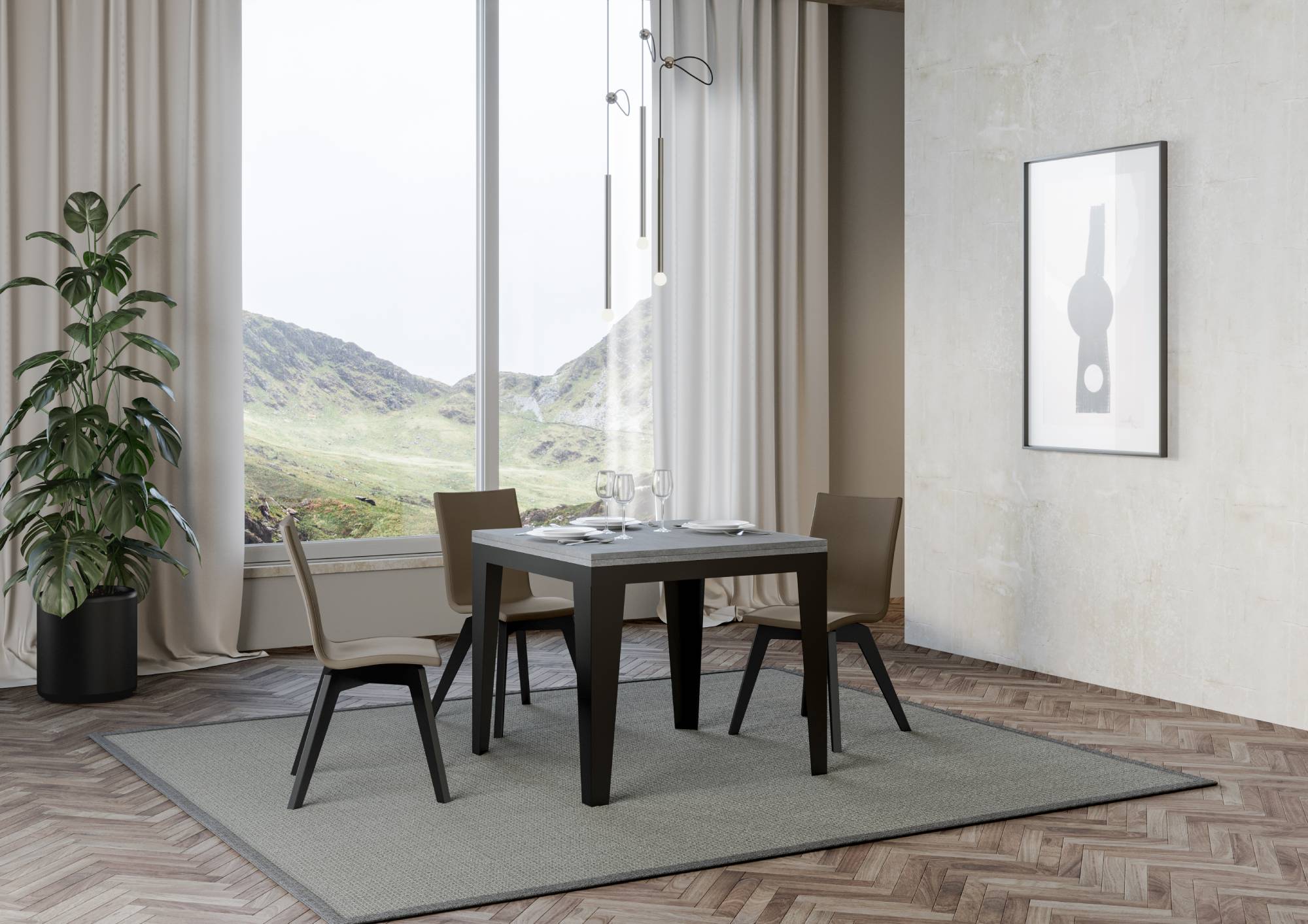 Tavolo Allungabile 90-180x90x80-78 cm Flame Libra Cemento