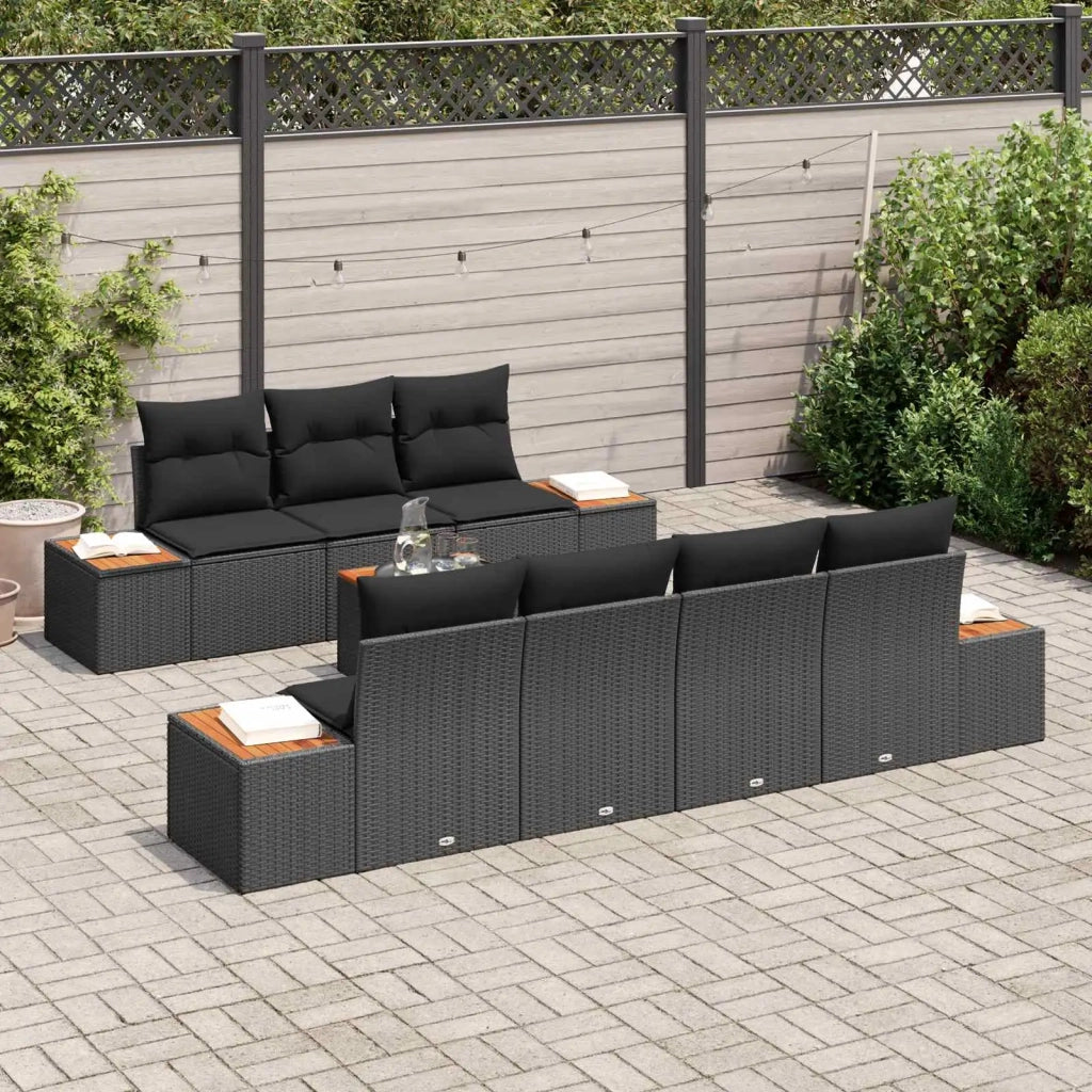 Set Divano da Giardino con cuscino 8 pcs Nero Poly Rattan 3356708